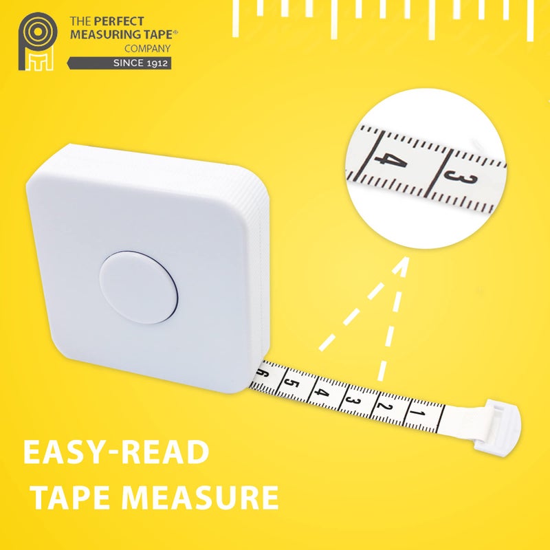 PERFECT MEASURING TAPE شريط قياس مثالي - طويل جداً (120 بوصة) شريط قياس مرن للخياطين. شريط قابل للسحب، مزدوج الجوانب - بوصات حتى 120 وقياس متري حتى 3م (النموذج SR18) أبيض - Image 3